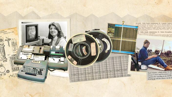 A collage of various memorabilia relating to computers and artificial intelligence.