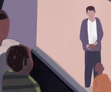 illustration of family inside an apartment looking out